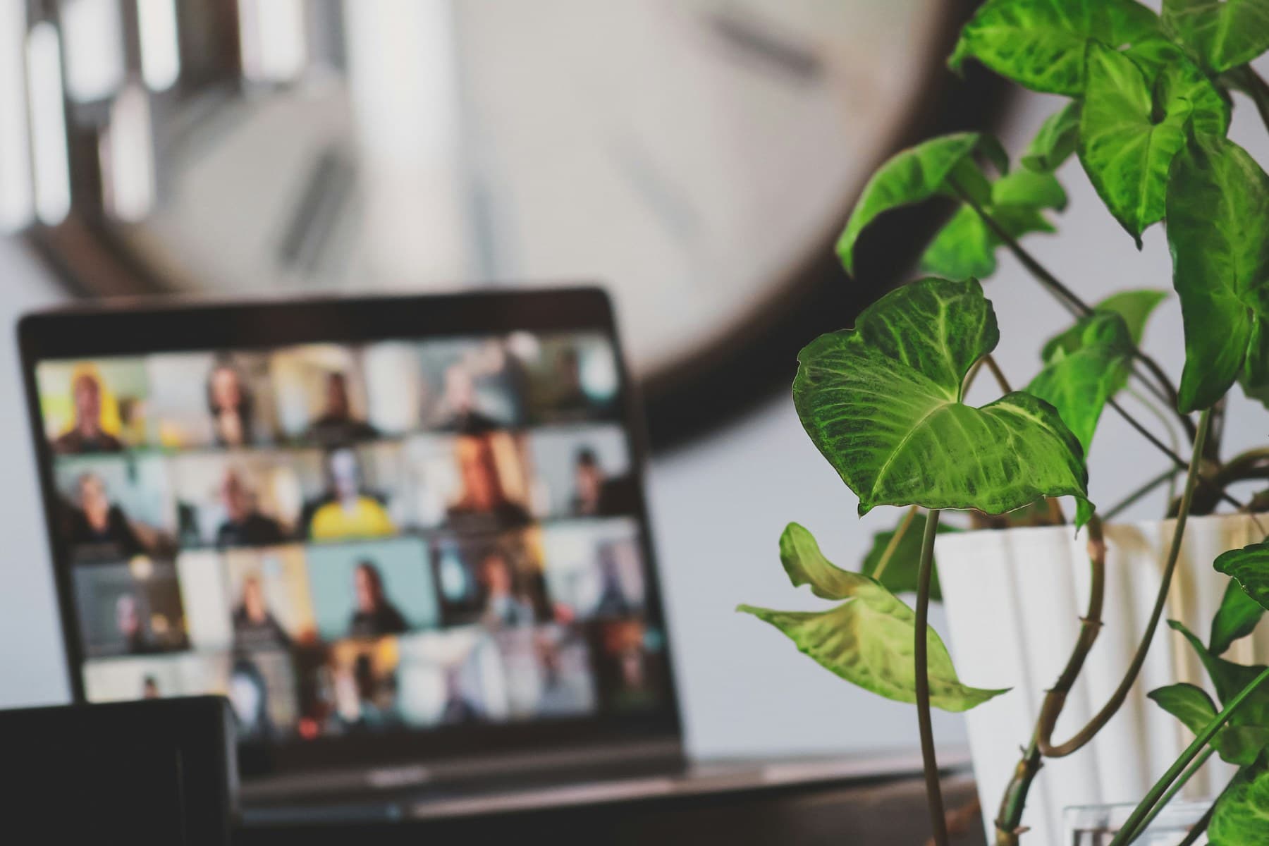 Laptop prepared for a remote team interview